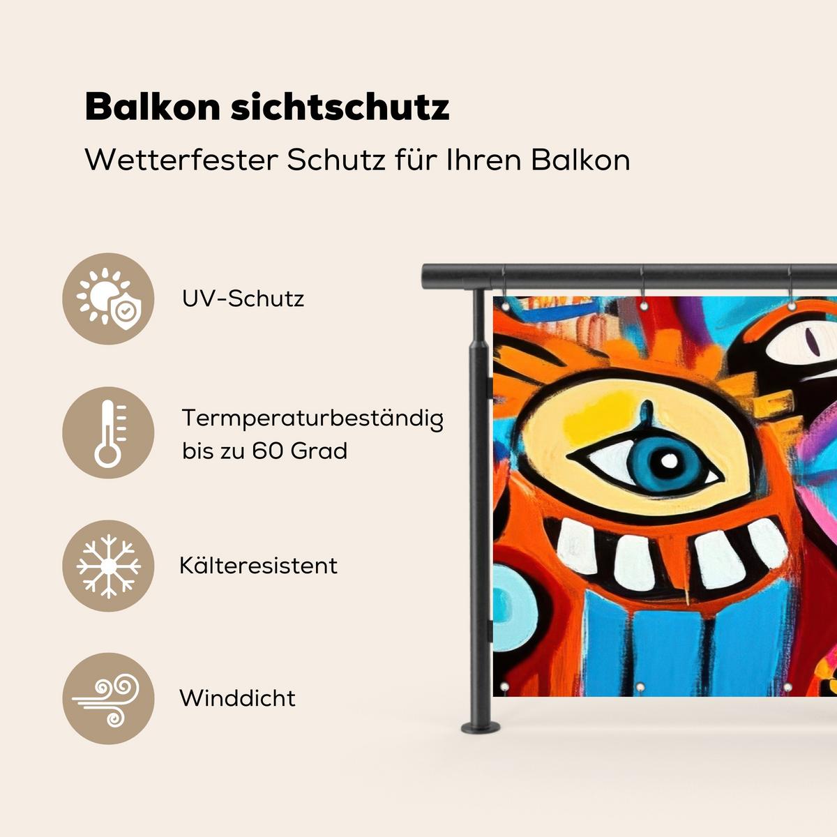 BALKON-SICHTSCHUTZ Abstrakt - Gesicht - Farbenfroh Balkon Deko 300x130 cm - Multicolor, Kunststoff (300/130cm) - MuchoWow