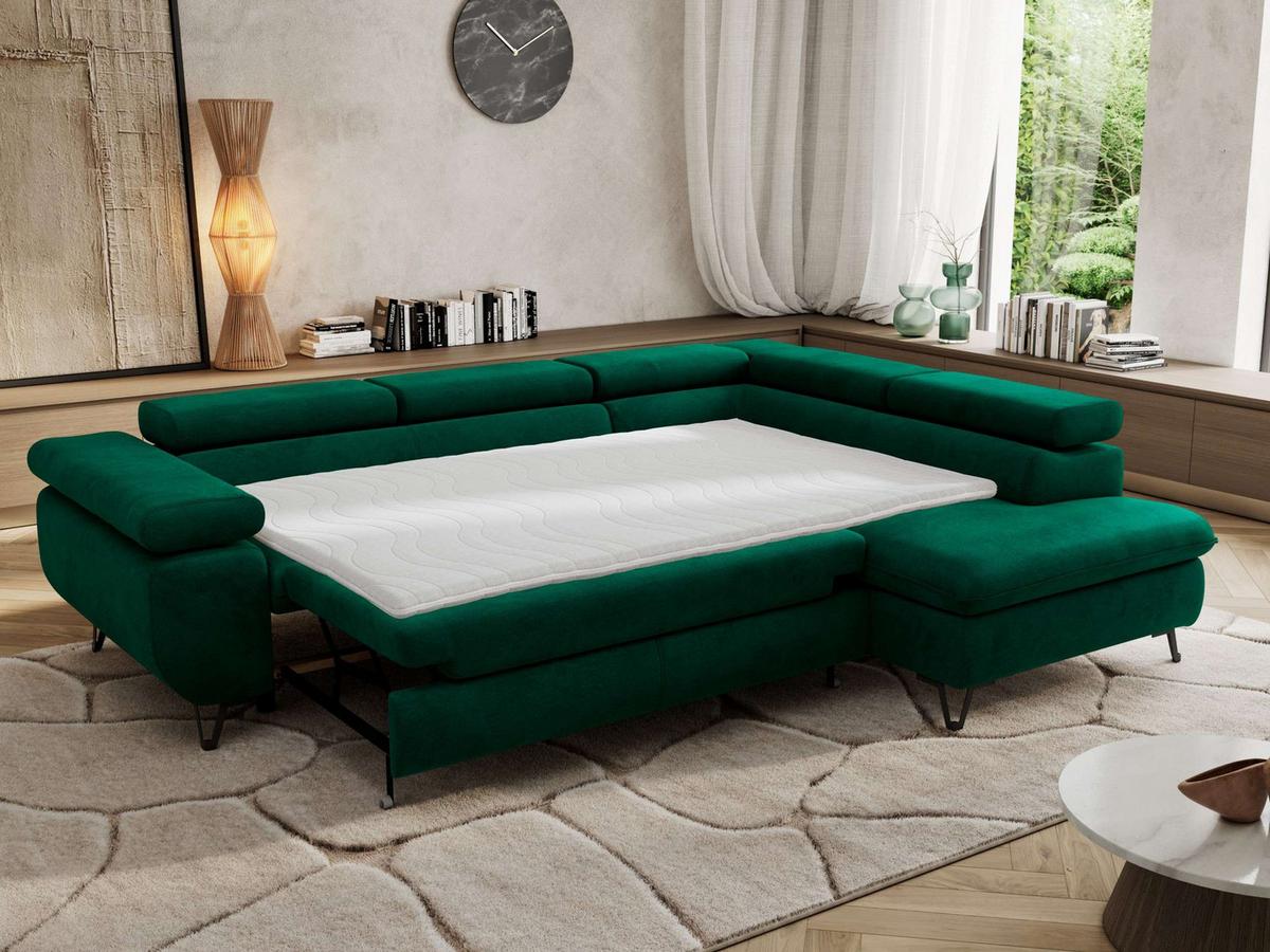 ECKSOFA PABLO L Dunkelgrün Velvet - Rechts Seite - Dunkelgrün/Schwarz, Textil/Metall (273/208cm) - MKS