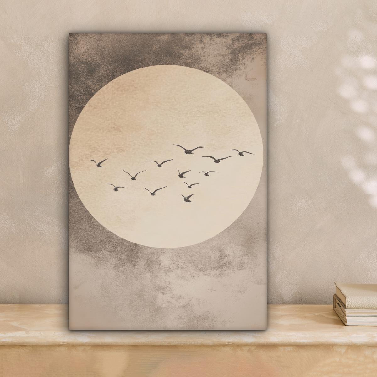 LEINWANDBILD Vogel - Beige - Japanisch Deko Wohnzimmer 20x30 cm - Taupe, Textil (20/30cm) - MuchoWow