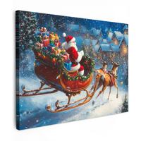 LEINWANDBILD Weihnachtsmann - Rentier - Weihnachten - Schnee Wandbild 40x30 cm - Cognac, Textil (40/30cm) - MuchoWow