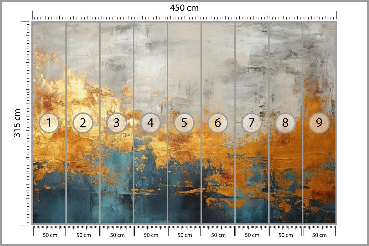 FOTOTAPETE für Badezimmer Abstrakter Beton Gold Mauer 450x315 - Türkis/Goldfarben, Papier (450/315cm) - Muralo