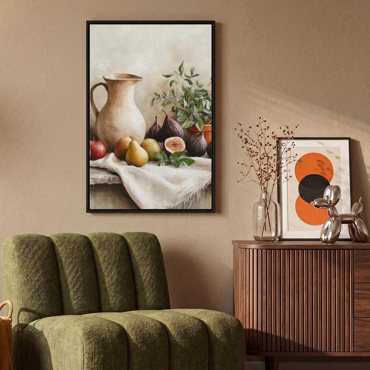 LEINWAND Bilder mit Rahmen - Obst - Kräuter - Ländlich - 60x90 - Naturfarben, Textil (60/90cm) - MuchoWow