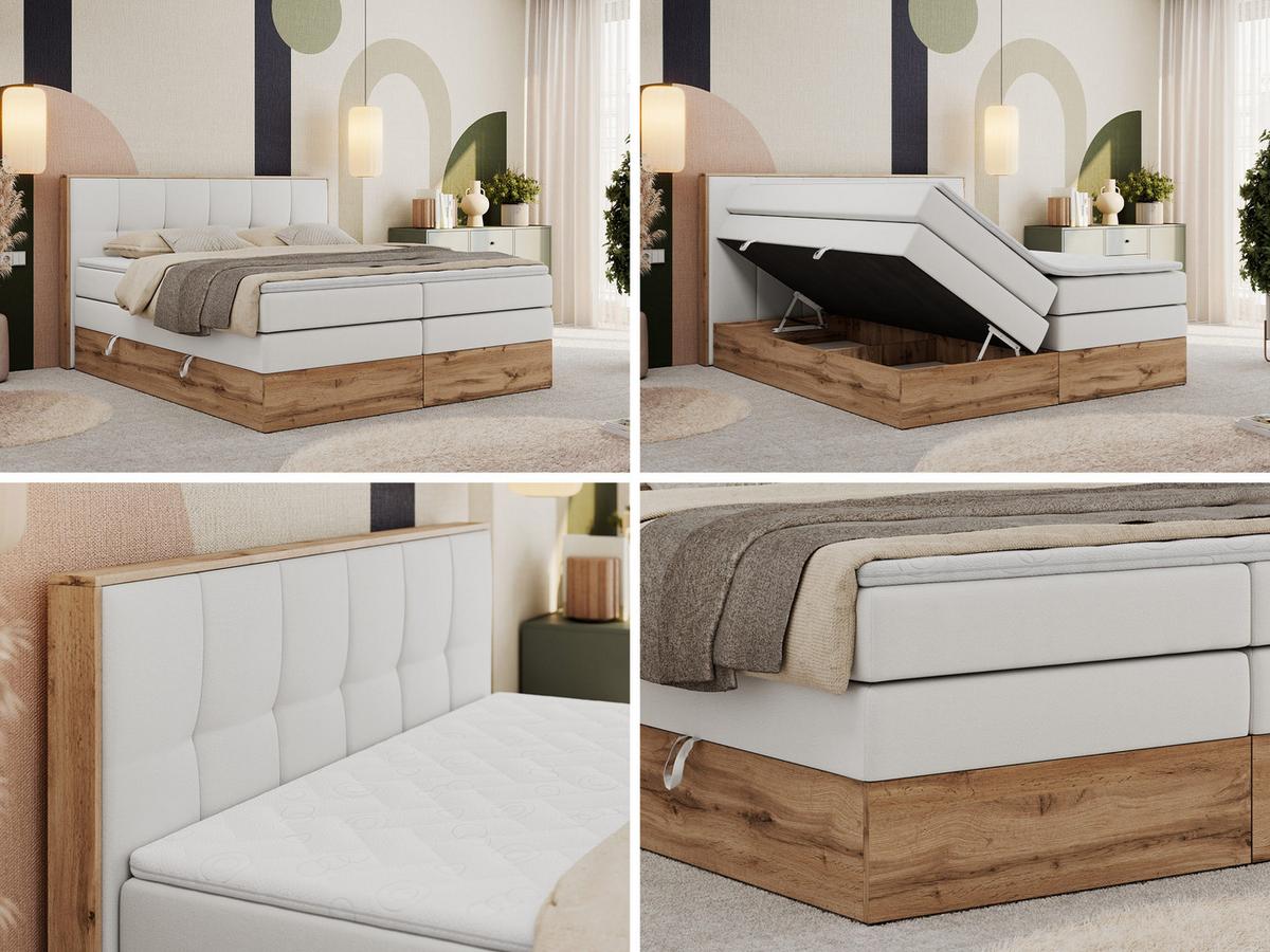 BOXSPRINGBETT ALBERO 1 KING 120/200 Weiß Kunstleder - H3 - Weiß, Holz/Textil (120/200cm) - MKS