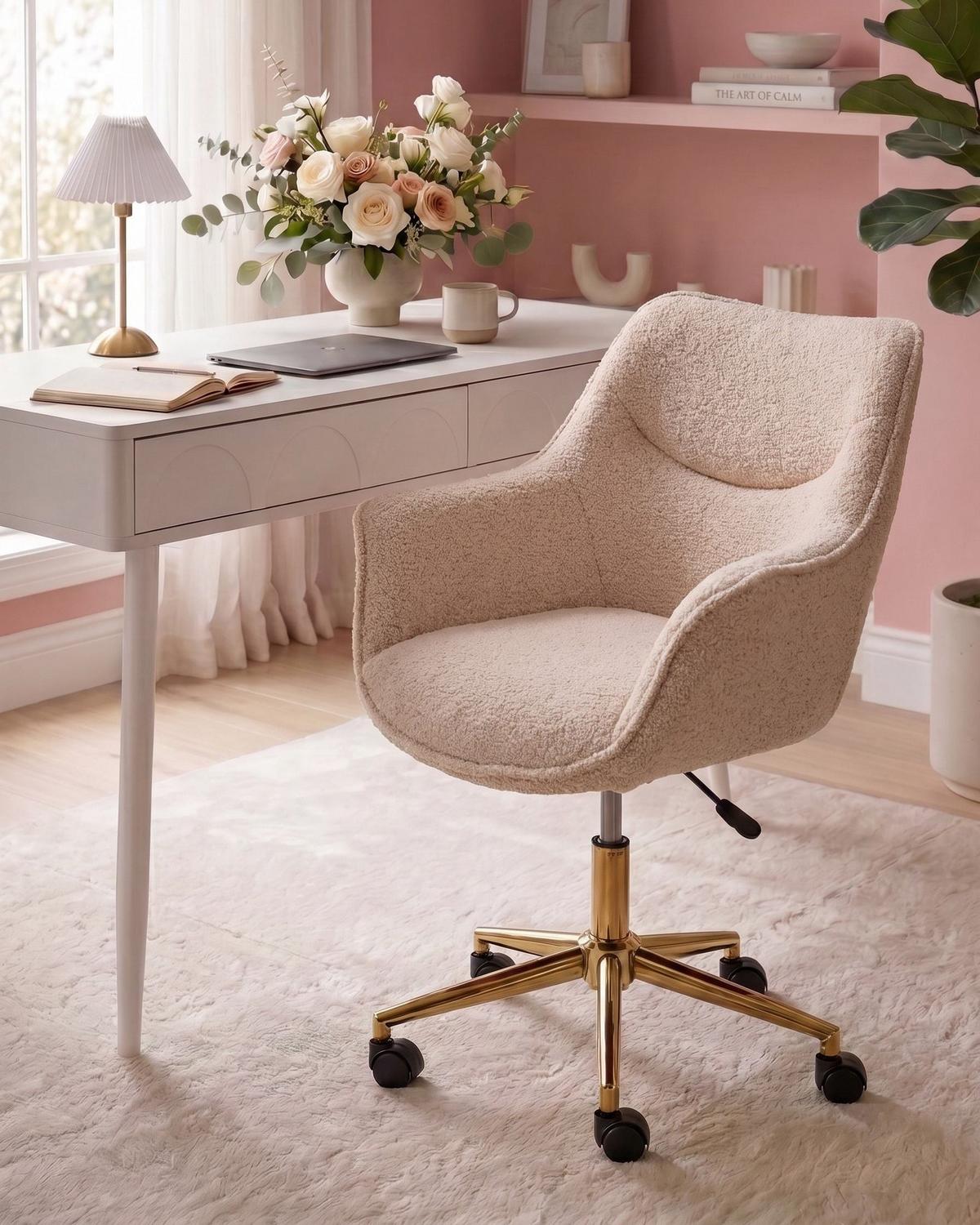 SCHREIBTISCHSTUHL Bouclé Beige Ardelle - Beige, Textil (68/82/60cm) - Beliani