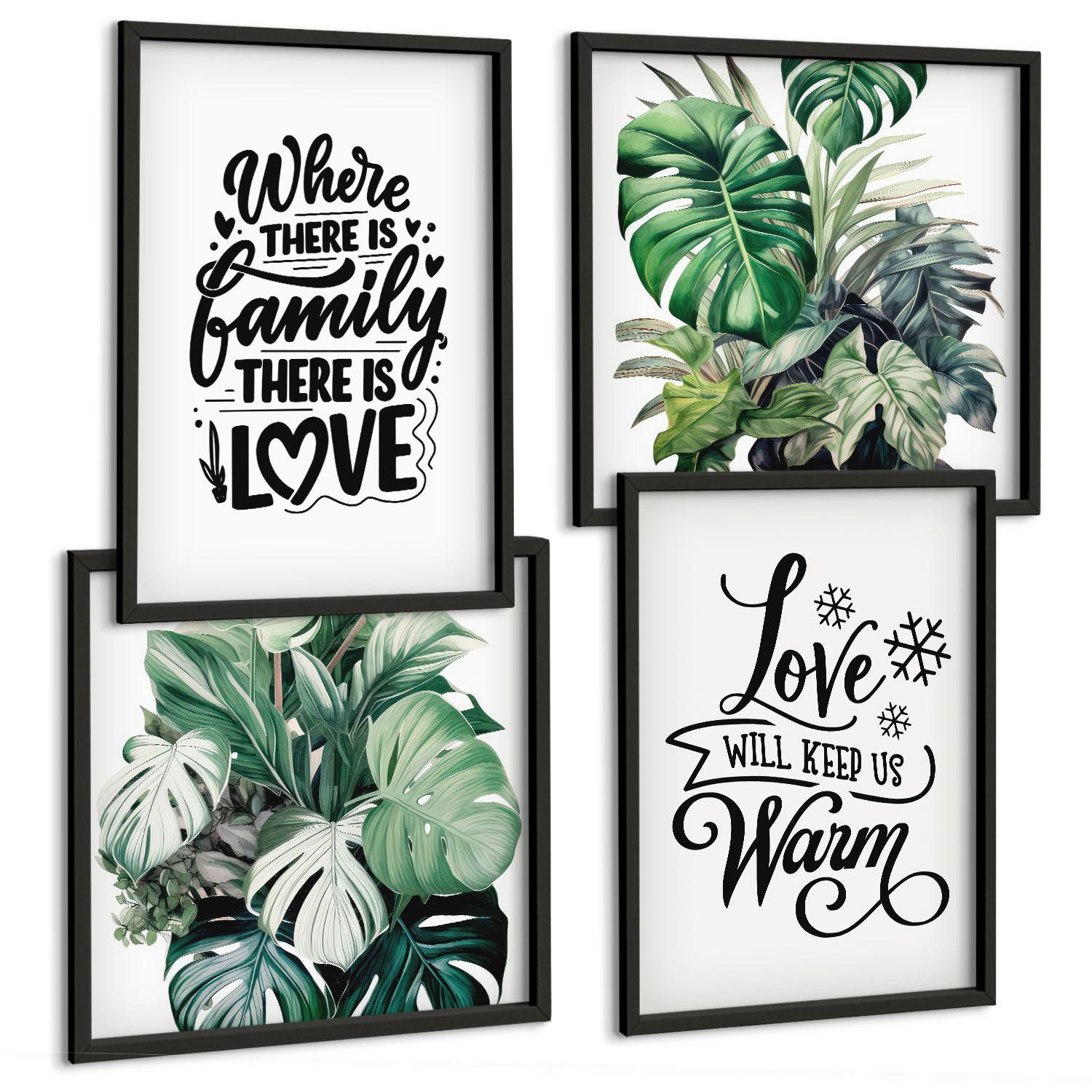 BILDER SET 4er Set - 50x50 cm & 40x60 cm Schwarzer Rahmen - Familie liebt Zuhause Aquarell - Schwarz, Kunststoff (50/50cm) - TULUP