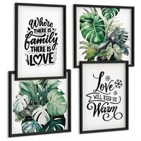 BILDER SET 4er Set - 50x50 cm & 40x60 cm Schwarzer Rahmen - Familie liebt Zuhause Aquarell - Schwarz, Kunststoff (50/50cm) - TULUP