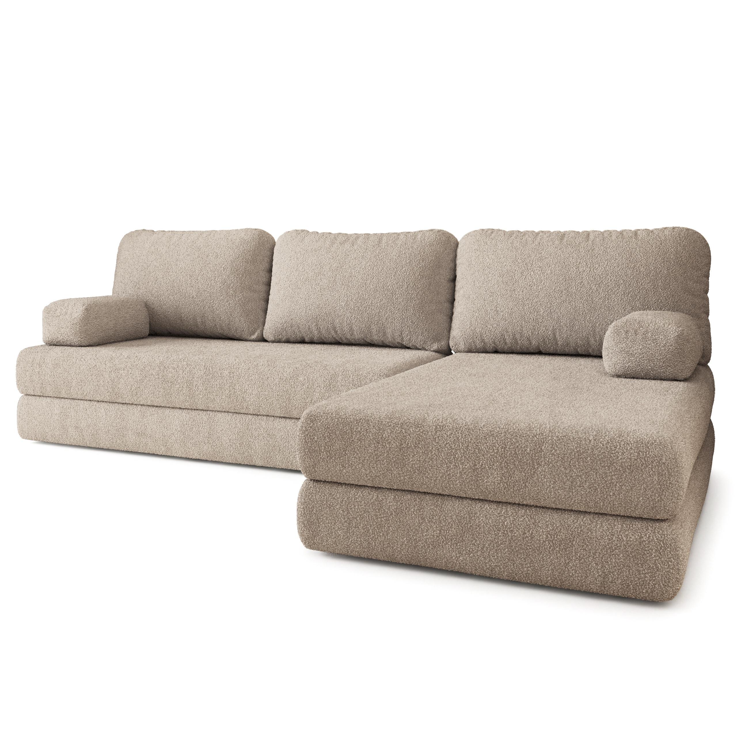 ECKSOFA LEA modulares Boneless Sofa mit Schlaffunktion Beige Boucle-Stoff - Beige, Textil (270/160cm) - MASSENO
