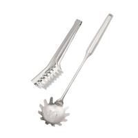 SPAGHETTILÖFFEL und Spaghettizange (2er Set) - Silberfarben, Metall - Intirilife