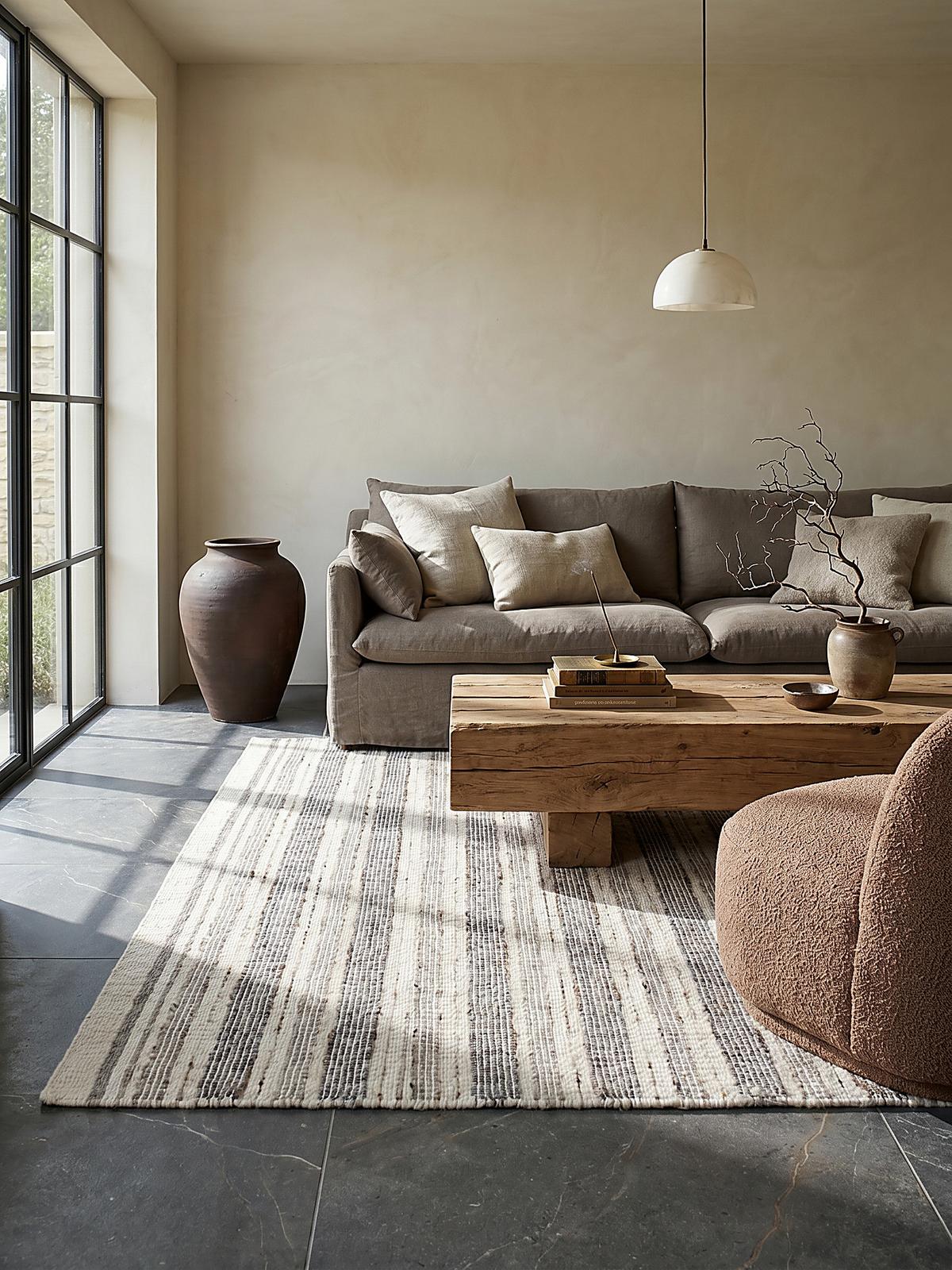 WOLLTEPPICH handgewebt HYTHE, gestreift, Natur, 200 x 300 cm - Beige, Textil (300/200cm) - KADIMA DESIGN