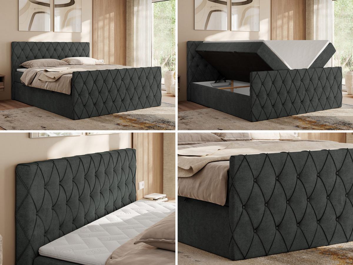 BOXBETT MIREN DUO 140/200 - Dunkelgrau Strukture - H3 - Dunkelgrau, Holz/Textil (140/200cm) - MKS