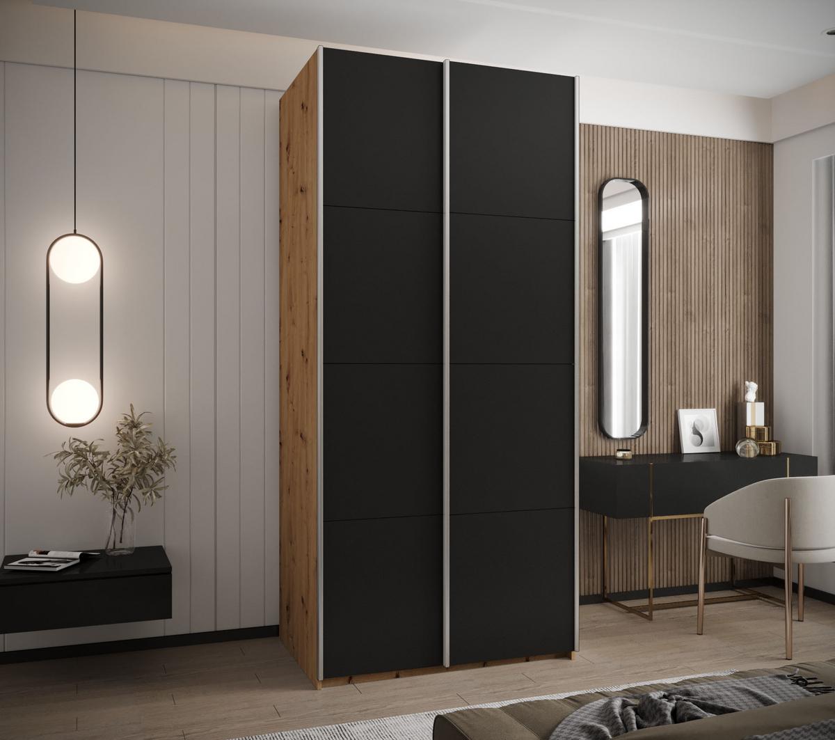 SCHWEBETÜRENSCHRANK 245,5/110/64 2-türig - Silberfarben/Schwarz, Holz/Metall (110/245/64cm) - Abiks Möbel