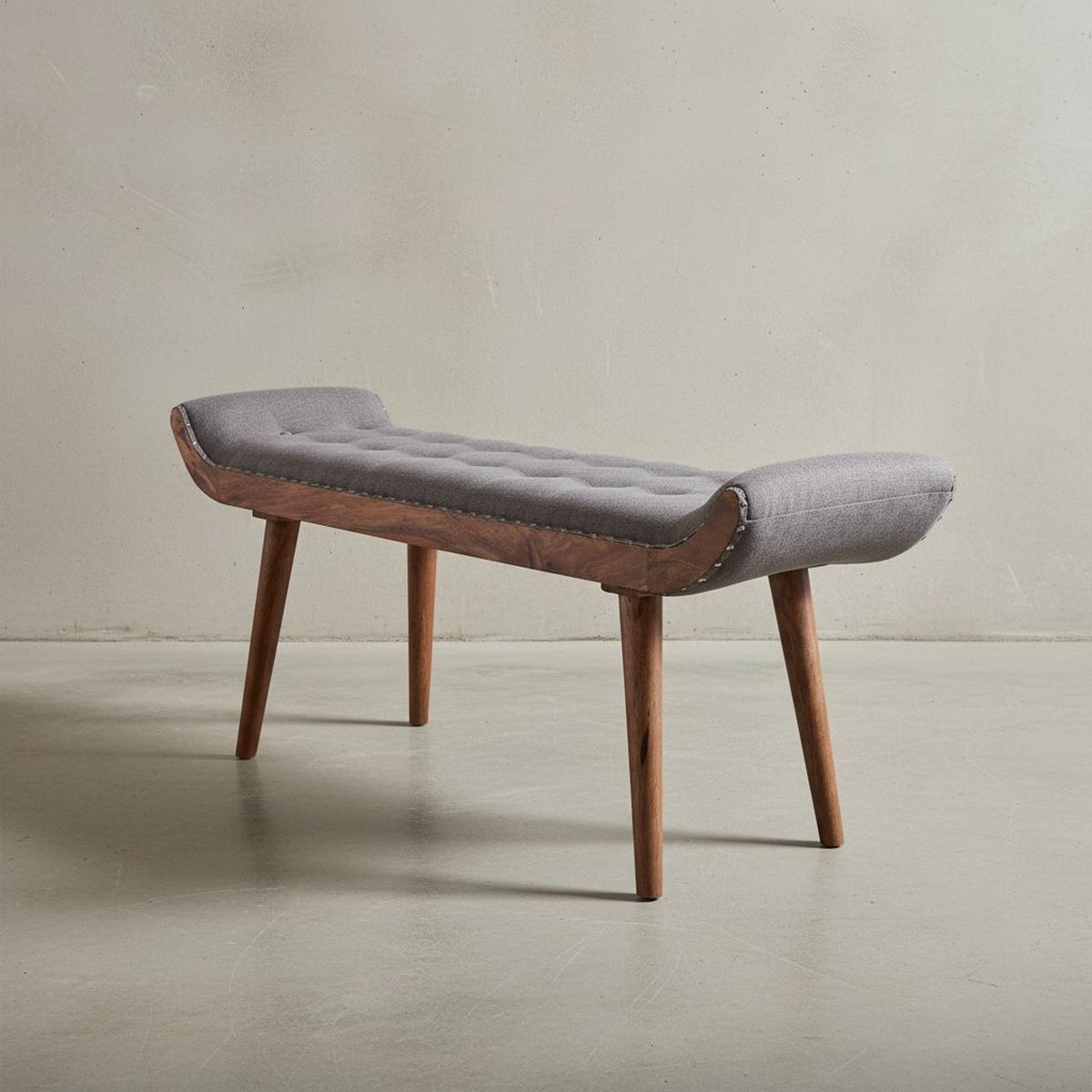 SITZBANK Massivholz Chesterfield Muster, Grau 125x38x50 cm - Braun/Grau, Mangoholz/Textil (125/50/38cm) - KADIMA DESIGN