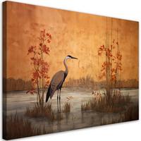 LEINWANDBILD Orientalischer Kranich 100x70cm - Orange, Textil (100/70cm) - Feeby
