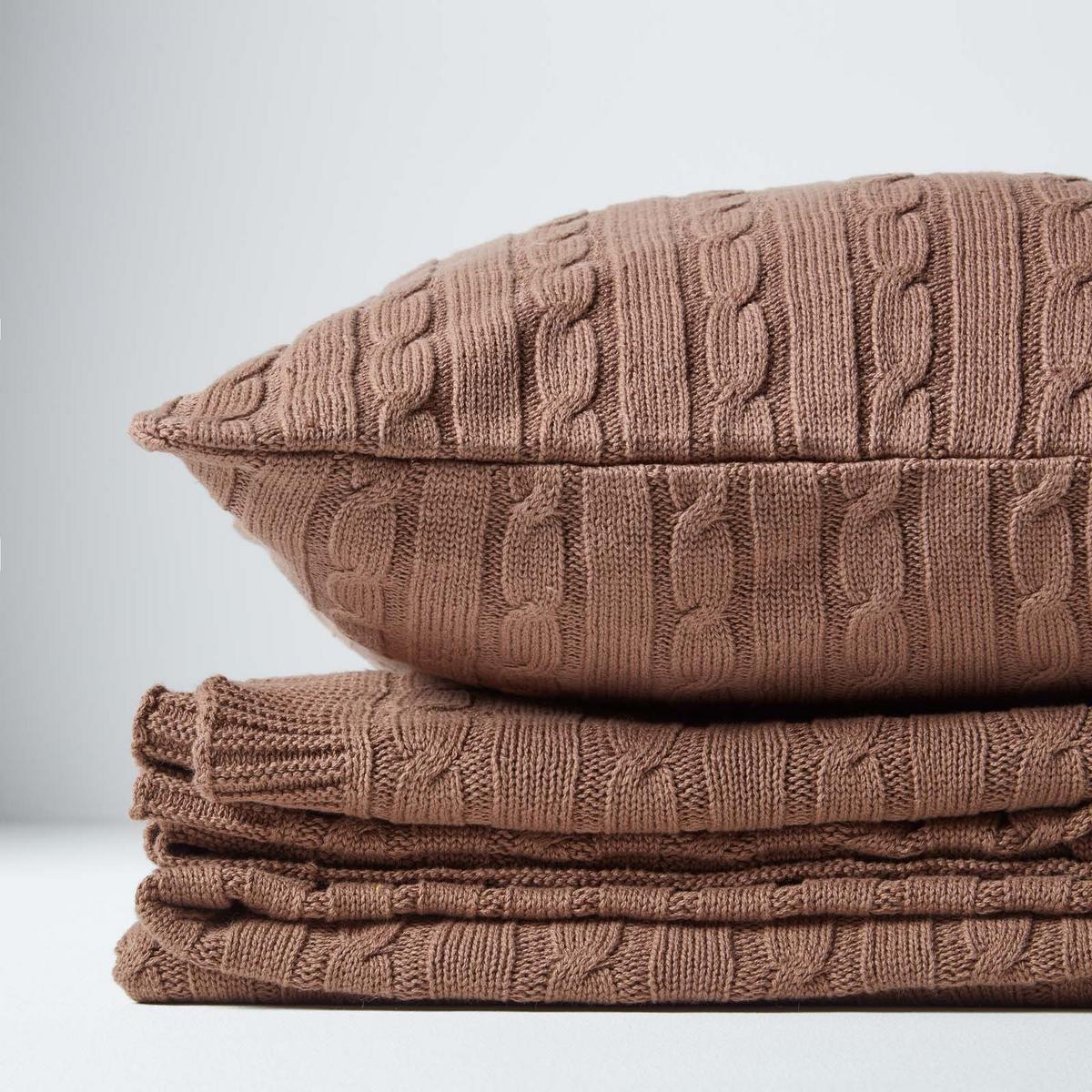KISSENHÜLLE Zopfmuster 45/45 cm - Braun, Textil (45/45cm) - Homescapes