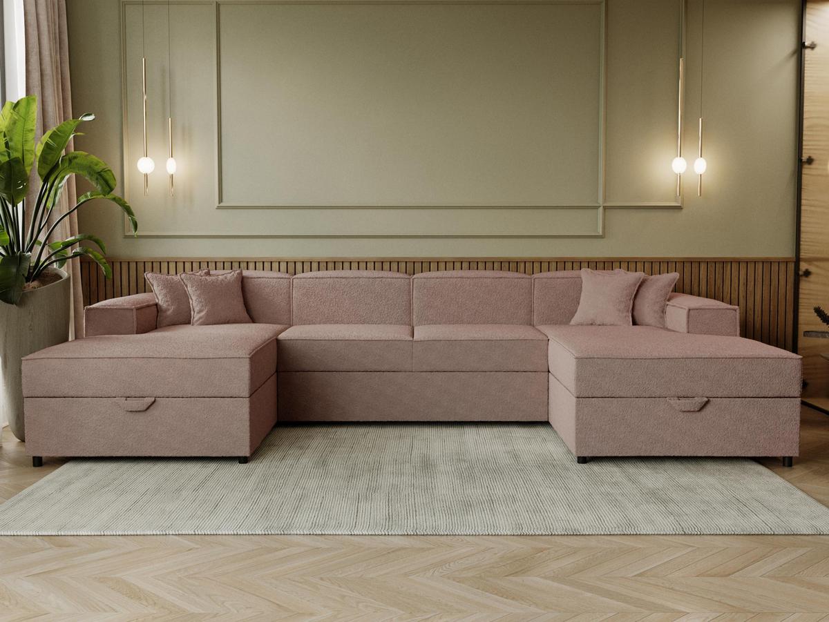WOHNLANDSCHAFT Santos U Boucle - Hellbraun/Schwarz, Holzwerkstoff/Kunststoff (320/79/166cm) - MIRJAN24