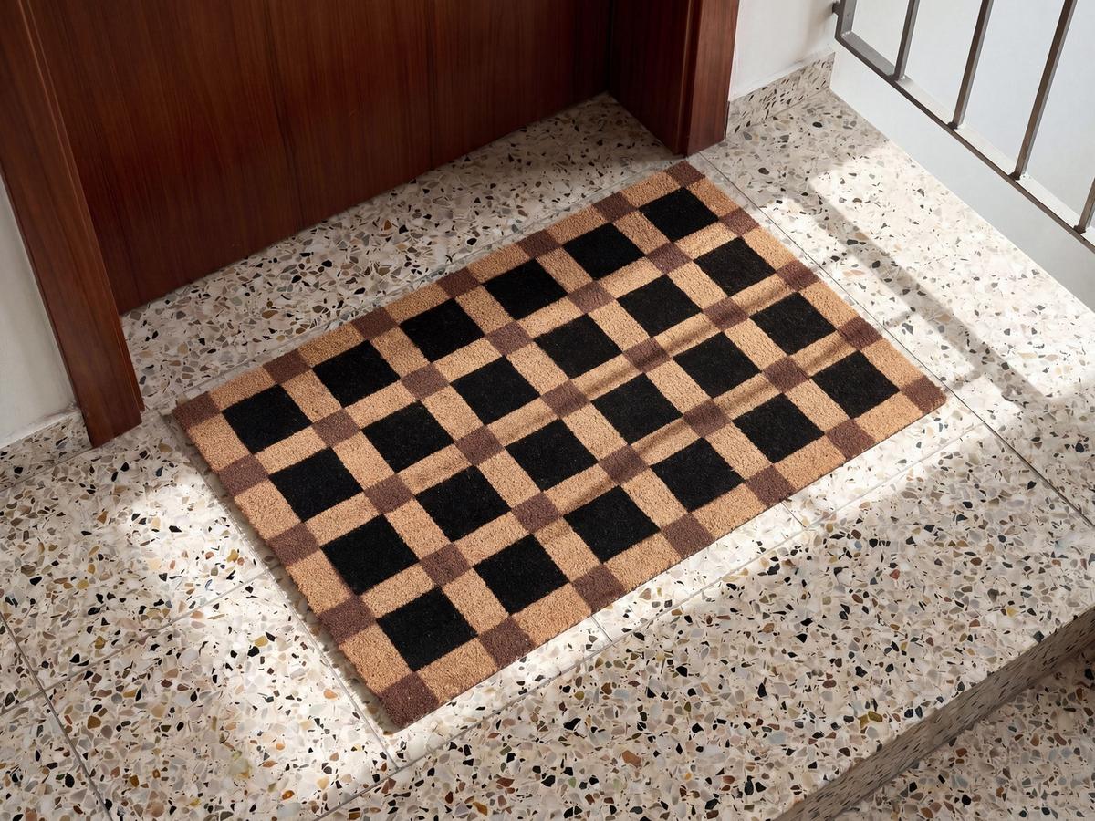 FUSSMATTE Beige/Schwarz 60/90 cm Kokosfasern Villasis - Beige, Textil (60/90cm) - Beliani