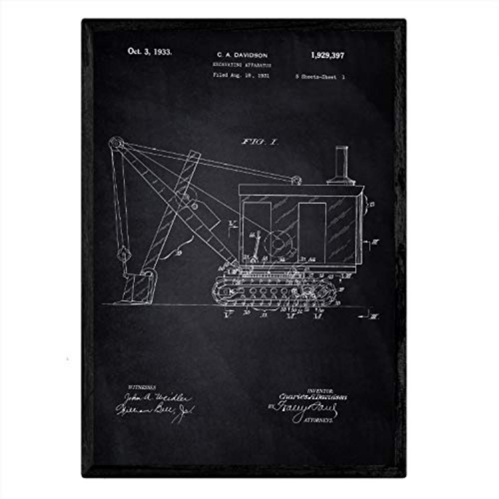 POSTER Bagger Lkw Patent A3 Rahmenlos - Schwarz, Papier (29.7/5/42cm) - Nacnic