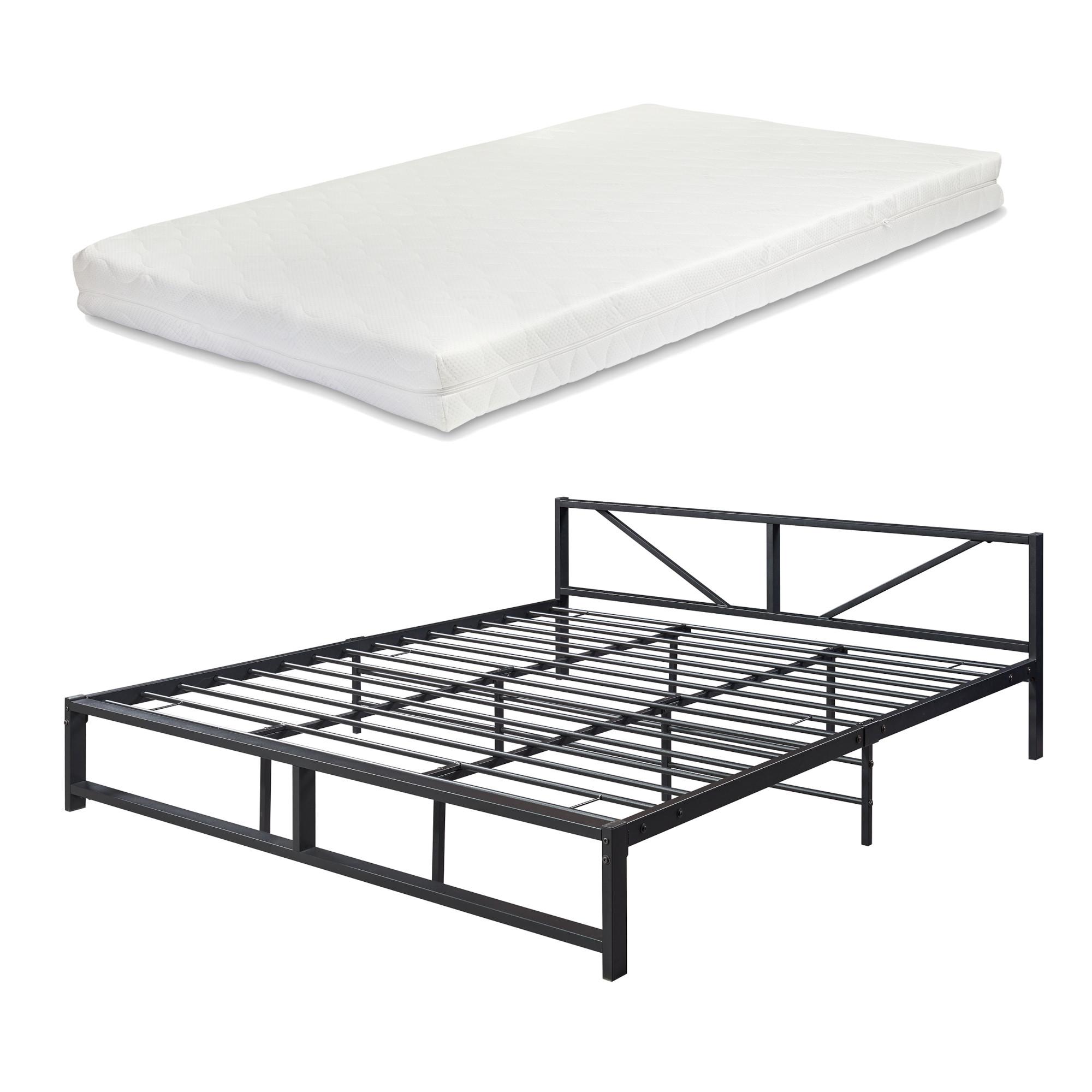 METALLBETT Meran mit Matratze - Schwarz, Textil/Metall (180/200cm) - [en.casa]