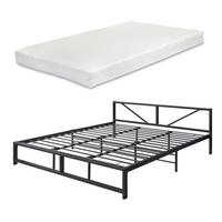 METALLBETT Meran mit Matratze - Schwarz, Textil/Metall (180/200cm) - [en.casa]