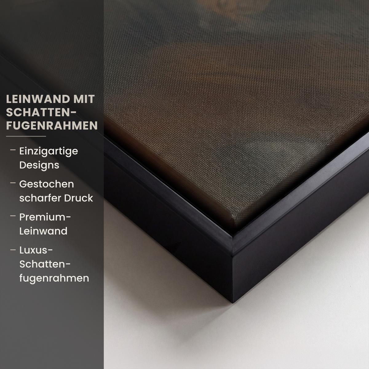 LEINWAND Bilder mit Rahmen - Löwe - Wildtiere - Pflanzen - Natur - Blumen - 120x80 - Beige, Textil (120/80cm) - MuchoWow