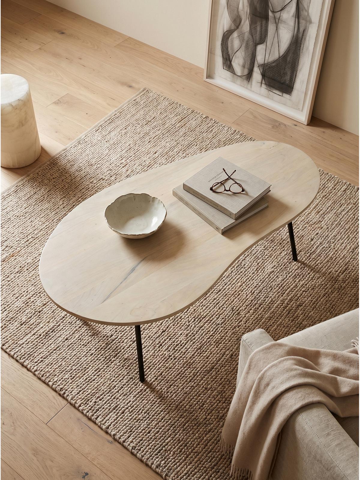 SOFATISCH CALABRIA, Mango Massivholz, in Nierenform, Weiß-Mango, 122 x 63 x 36 cm - Schwarz/Weiß, Holz/Metall (63/122/36cm) - KADIMA DESIGN