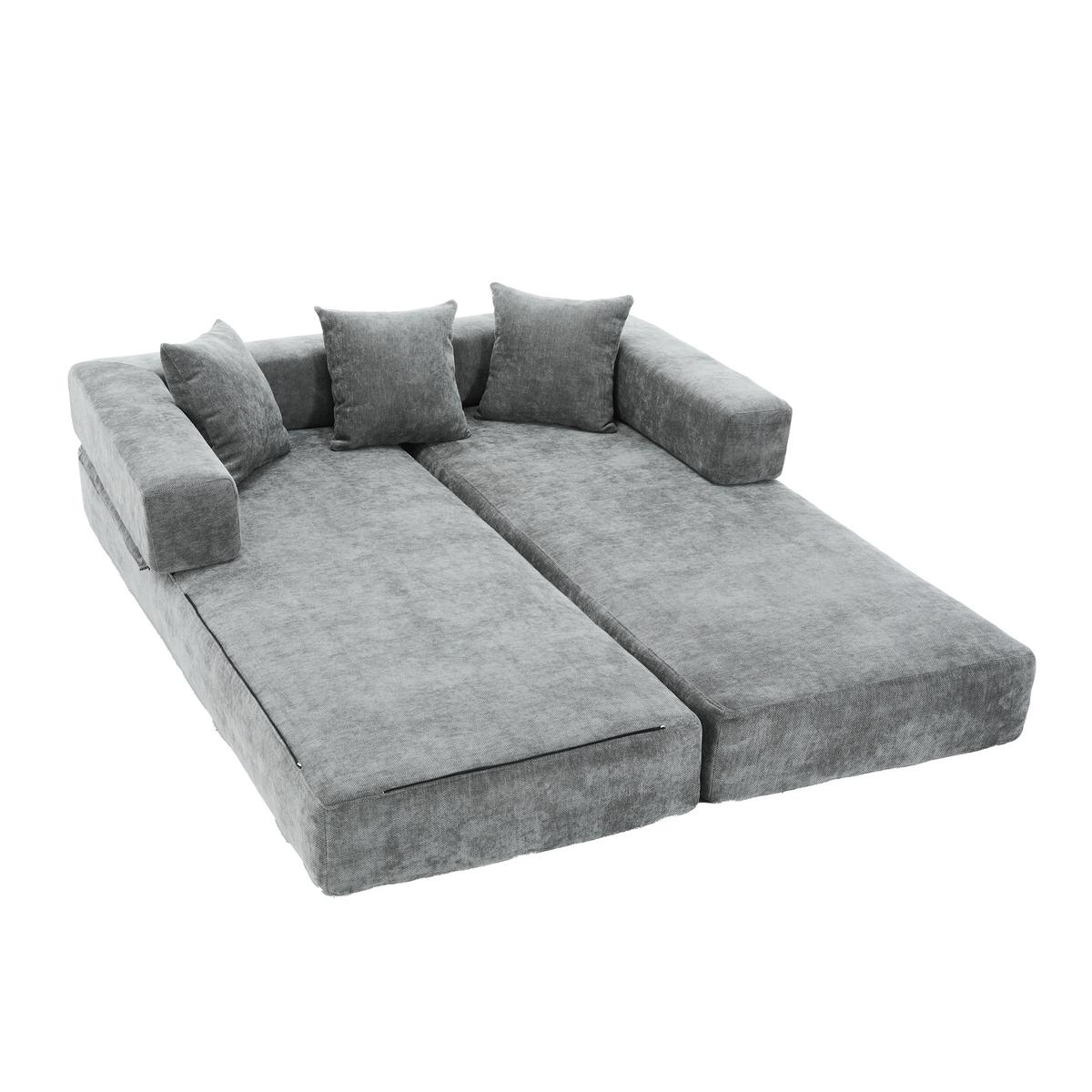 SCHLAFSOFA Modulares Chenille Block-Sofa DIY Kombinierbar mit Seitentaschen & Rutschfest - Dunkelgrau, Textil (198/60/79cm) - Urban Meuble