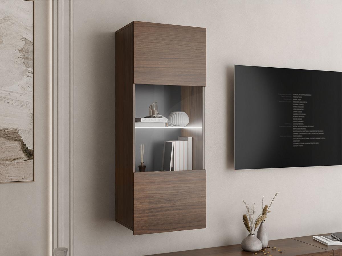 HÄNGEVITRINE Calabrini 05 mit weißer LED Beleuchtung - Nussbaumfarben, Holzwerkstoff (45/117/32cm) - MIRJAN24