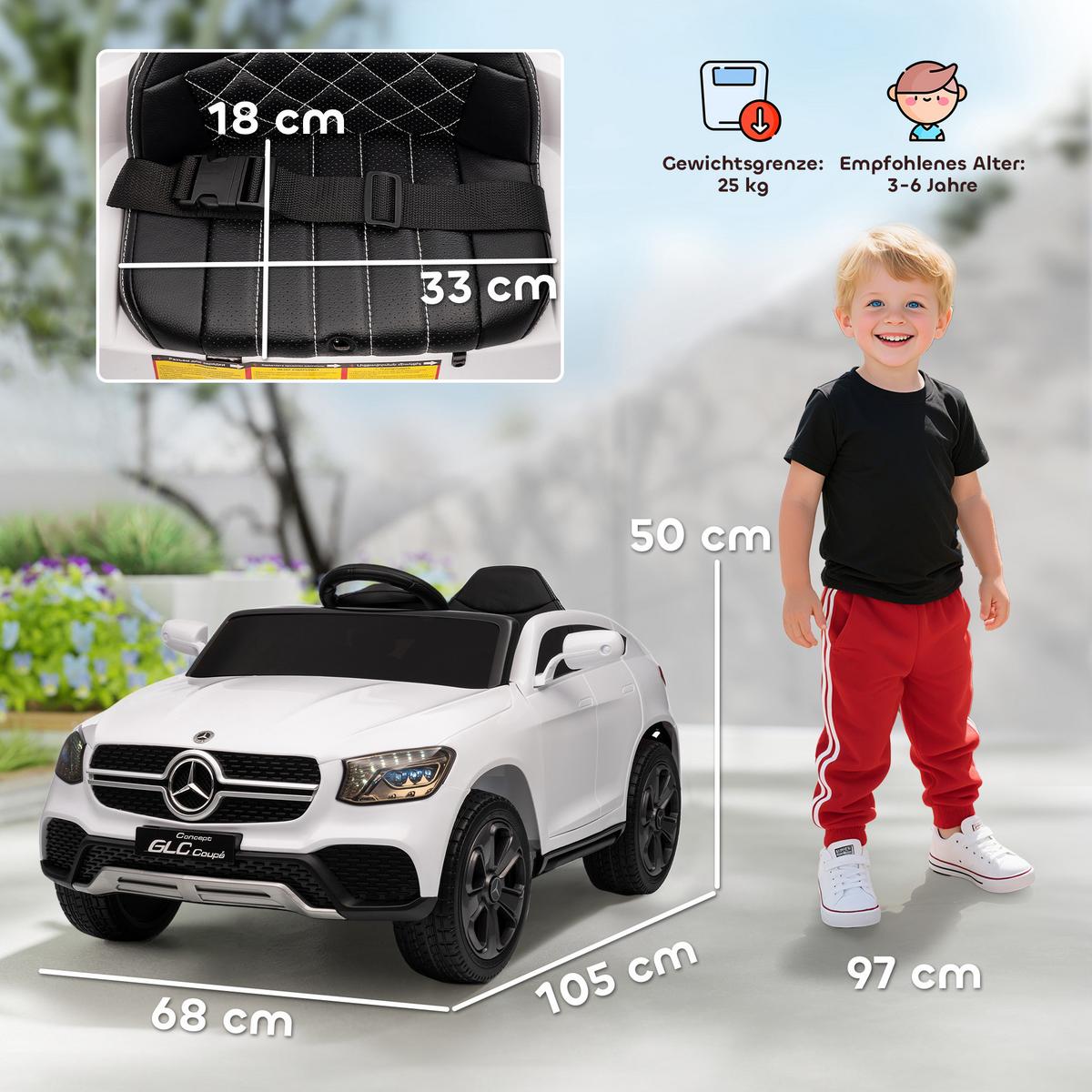 KINDER-ELEKTROAUTO Kunststoff Metall Weiß - Weiß, Kunststoff (105/68/50cm) - AIYAPLAY