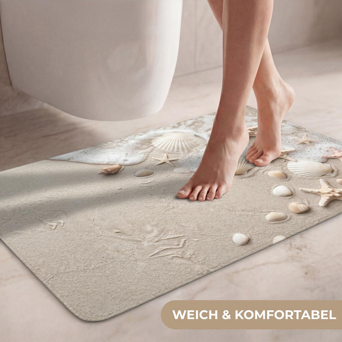 WC-VORLEGER Muscheln - Seesterne - Strand Toilettenteppich 80x50 cm - Sandfarben, Textil (80/1cm) - OnlyWow