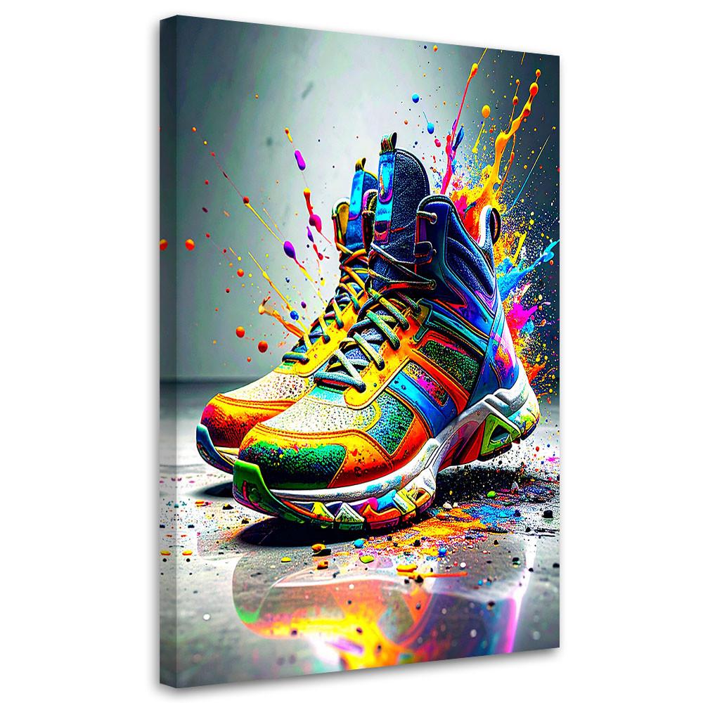 LEINWANDBILD Graffiti Bunte Schuhe Street Art 70x100cm - Multicolor, Textil (70/100cm) - Feeby