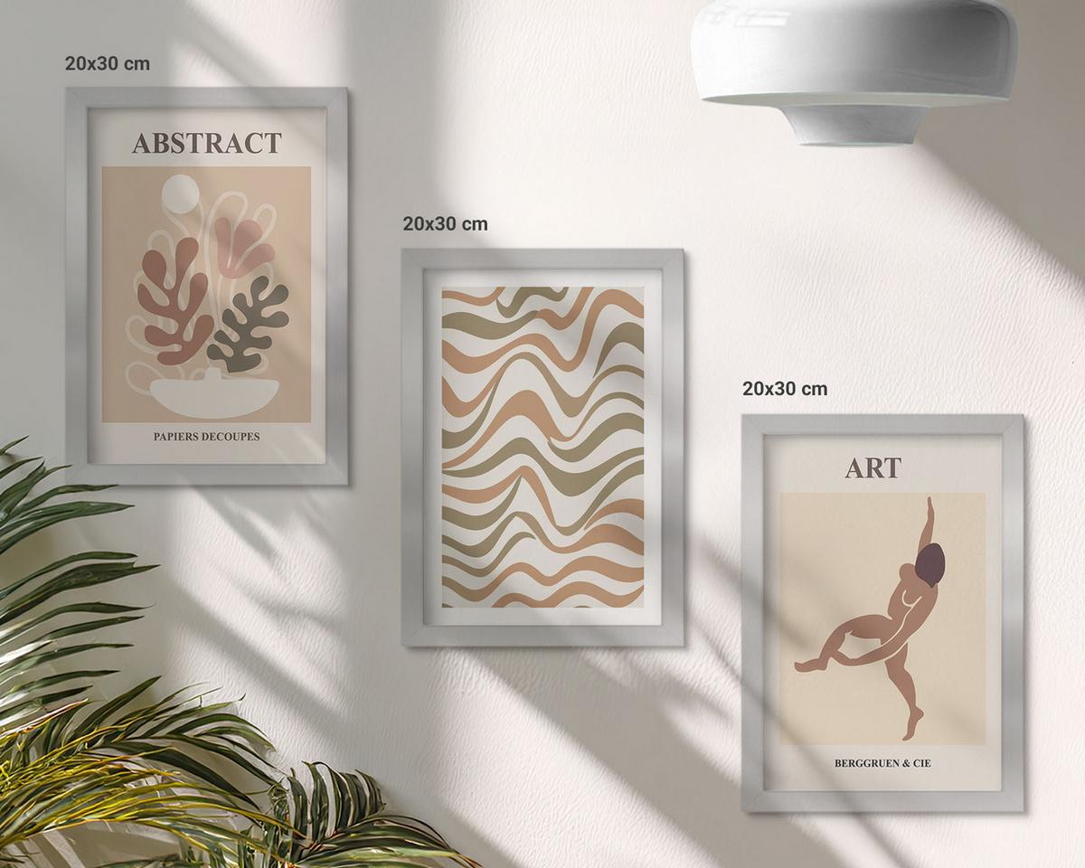 BILDER SET 3er Set - 20x30 cm Silberner Rahmen - Matisse Boho abstrakte Muster - Silberfarben, Kunststoff (20/30cm) - TULUP