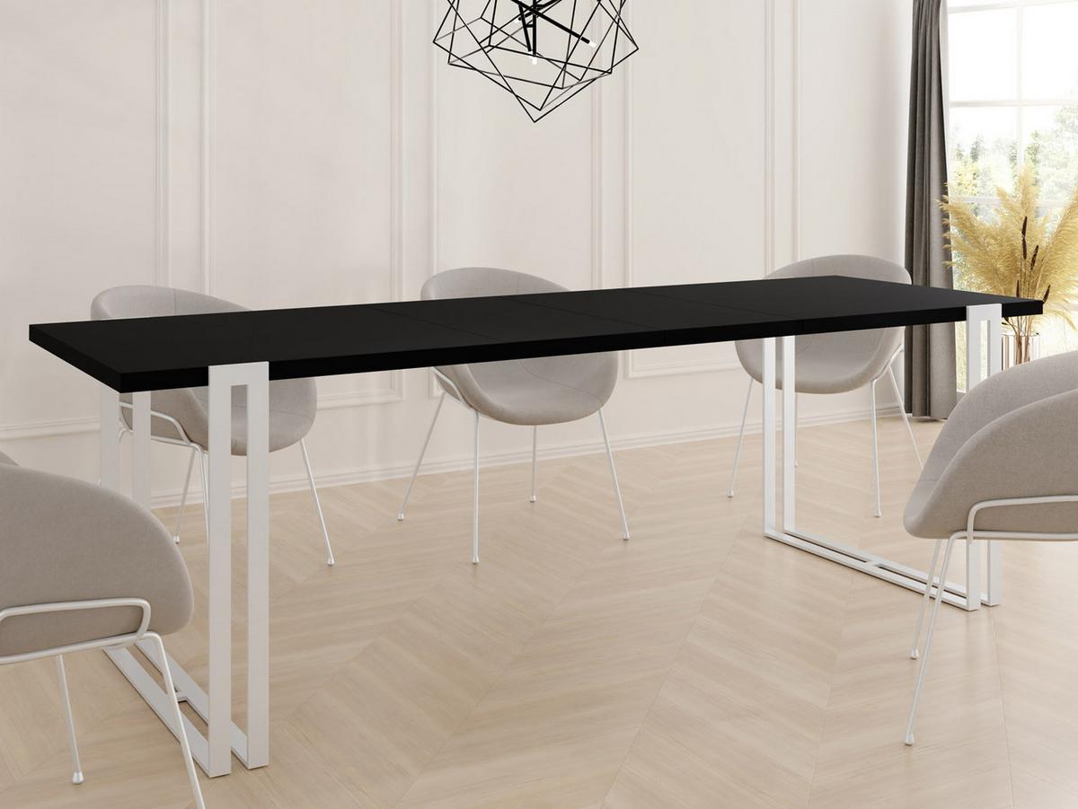 ESSTISCH Lilo rechteckig ausziehbar, Schwarz 120-220/80/76 cm - Schwarz/Weiß, Holzwerkstoff/Metall (80/220/76cm) - WFL GROUP