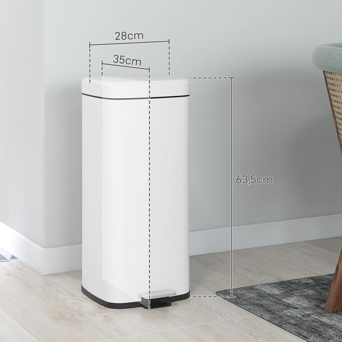 MÜLLEIMER 30L - Weiß, Metall (35/63.5/28cm) - HOMCOM