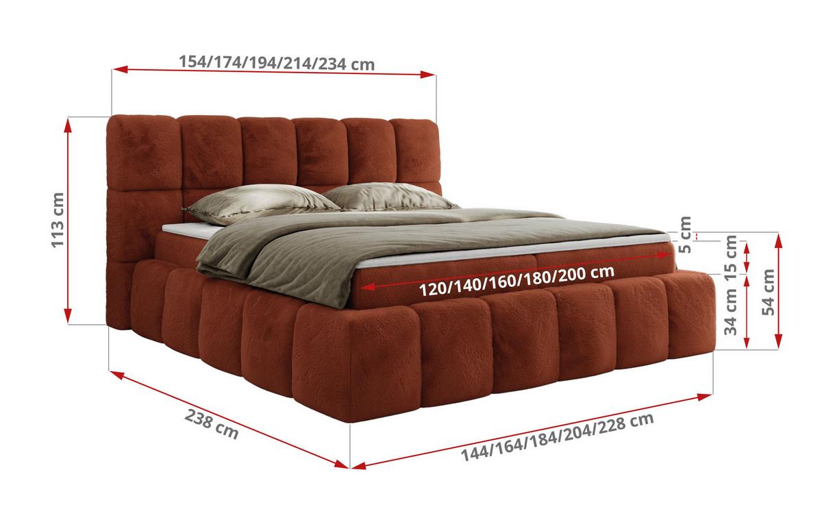 BOXBETT NIRA 180/200 - Orange Plüsch - H3 - Orange, Holz/Textil (180/200cm) - MKS