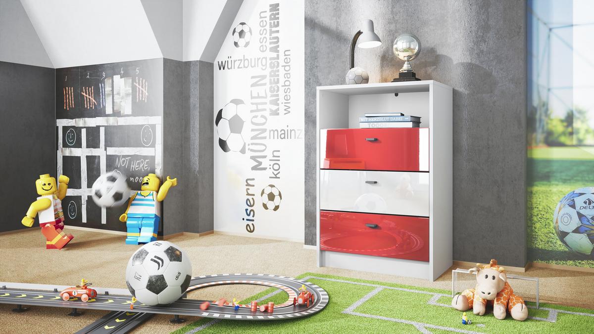 KOMMODE Pino Fronten Rot, Weiß & Rot - Rot, Holzwerkstoff (56/86/36cm) - Vladon