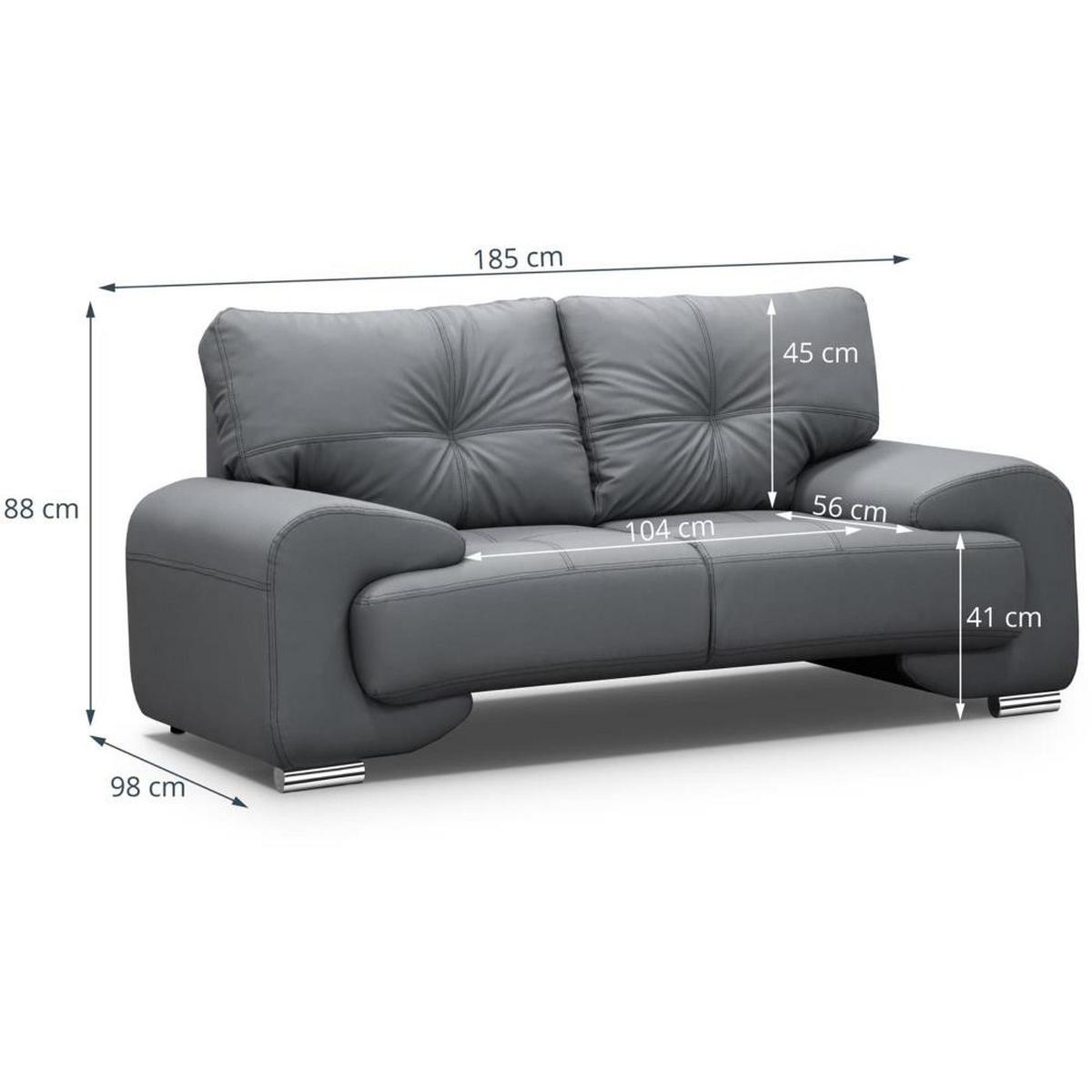 SOFA 2-SITZER Omega grau - Chromfarben/Grau, Leder/Metall (185/88/98cm) - Beautysofa