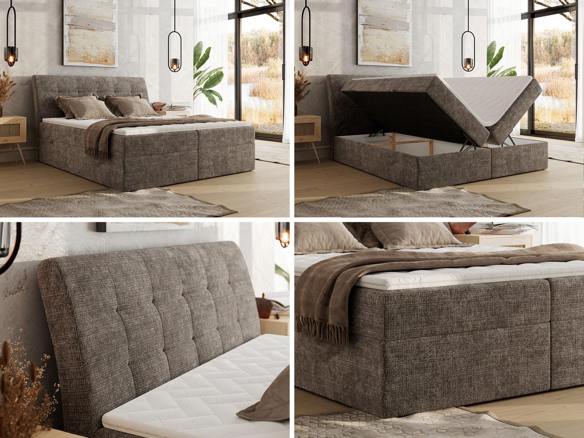 BOXBETT DAGOS 120/200 - Braun Schenille grob gewebt - H3 - Topper T25 - Braun, Textil (120/200cm) - MKS
