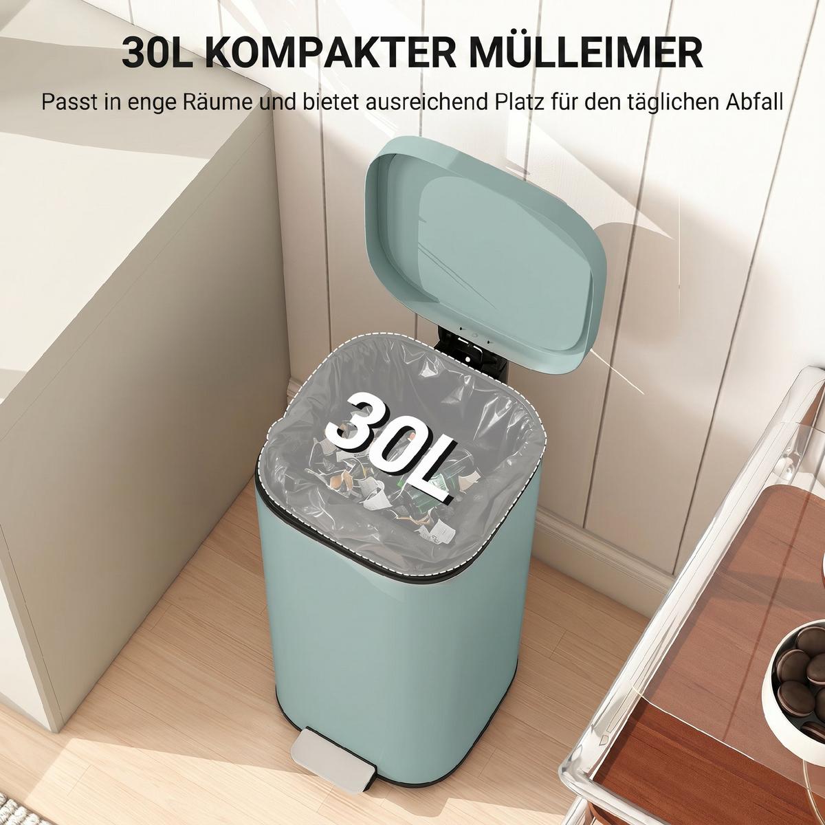 MÜLLEIMER Metall Kunststoff Grün - Grün, Metall (29/59.5/36cm) - HOMCOM