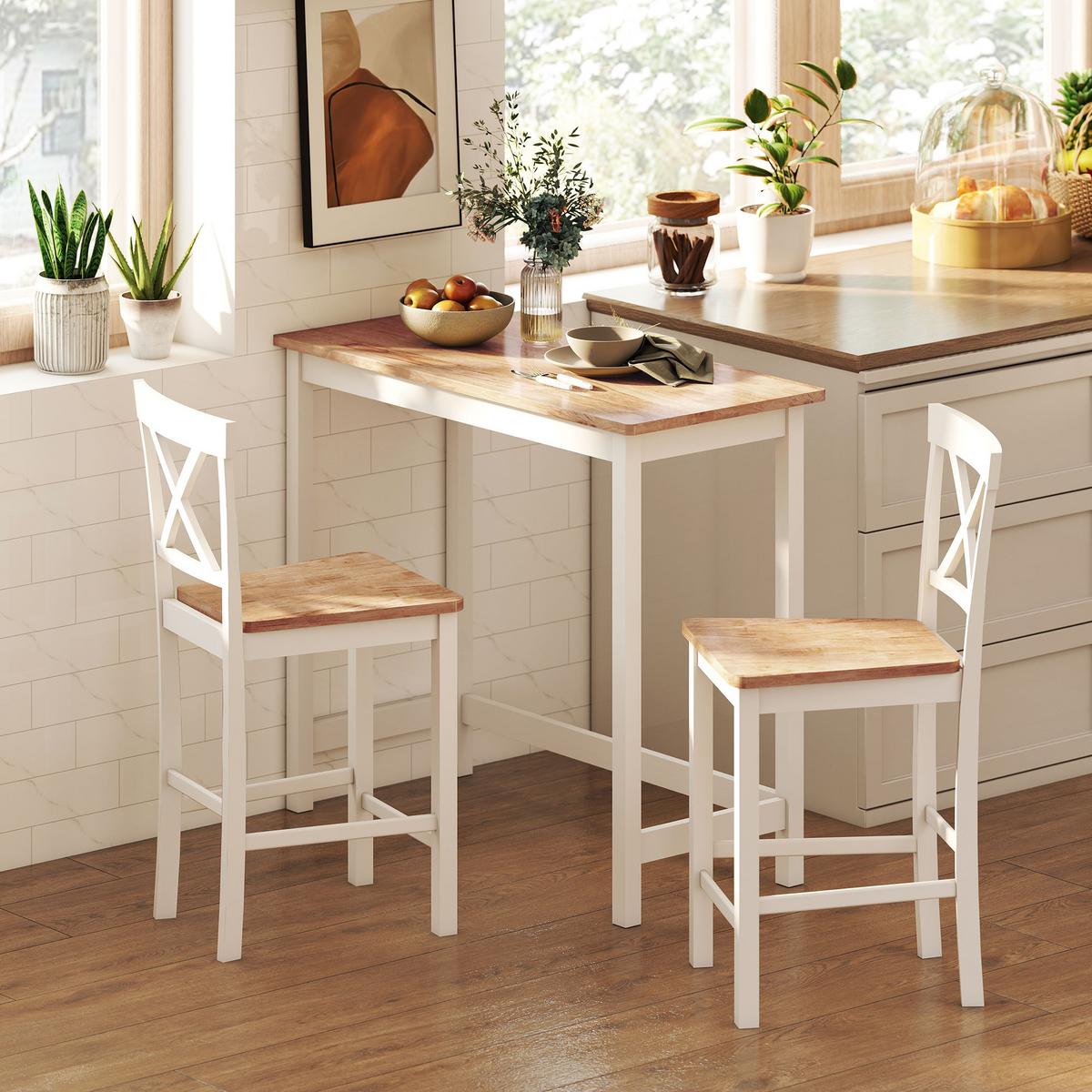 BARHOCKER 2er Set Barstuhl Küchenstühle mit Rückenlehne und Fußstütze Eiche - Eichefarben/Multicolor, Holz (41.5/96/46.5cm) - HOMCOM
