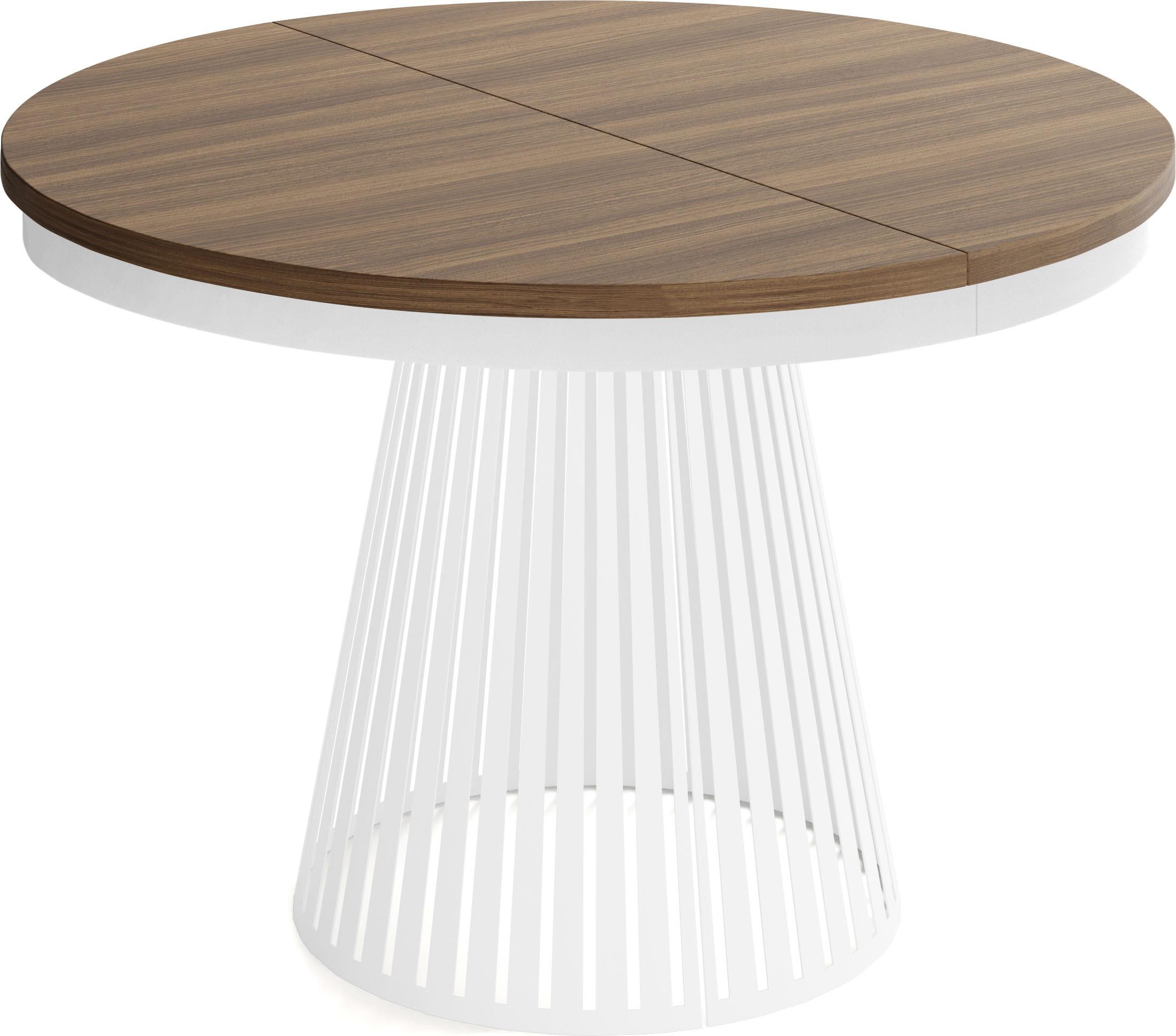 ESSTISCH Naro rund ausziehbar mit Weißem Lamellen-Metallgestell, Walnuss Braun 100-180/100/76 cm - Walnussfarben/Weiß, Holzwerkstoff/Metall (100/176/76cm) - WFL GROUP