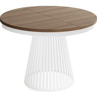 ESSTISCH Naro rund ausziehbar mit Weißem Lamellen-Metallgestell, Walnuss Braun 100-180/100/76 cm - Walnussfarben/Weiß, Holzwerkstoff/Metall (100/176/76cm) - WFL GROUP