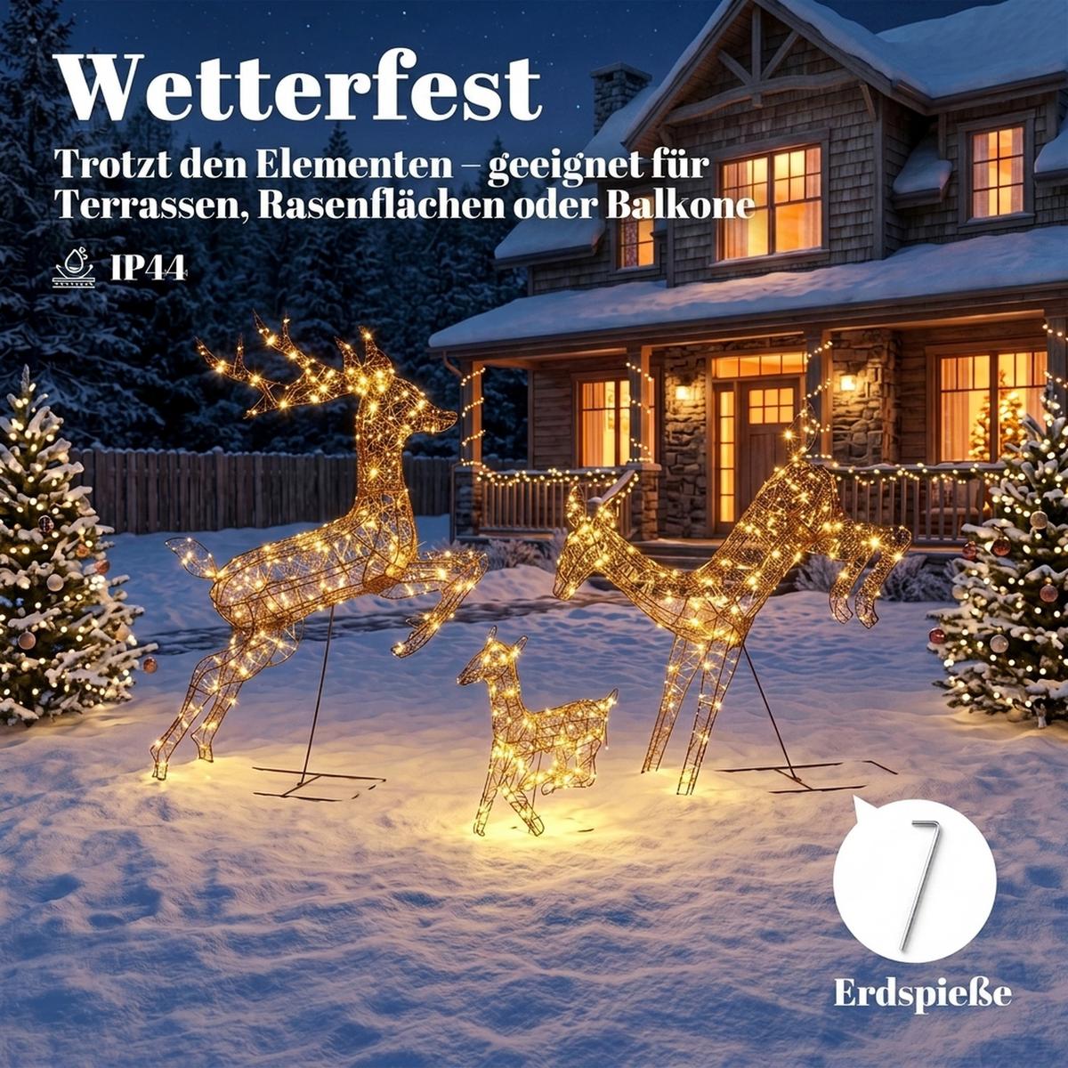 BELEUCHTETE-WEIHNACHTSDEKORATION 3er Set Metall Kunststoff-Rattan Braun - Braun, Metall (25/120/75cm) - Outsunny