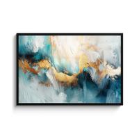 POSTER MIT RAHMENGERAHMTES BILD Abstrakt - Kunst - Gold - Blau 120x80 cm - Petrol, Papier (120/80cm) - MuchoWow