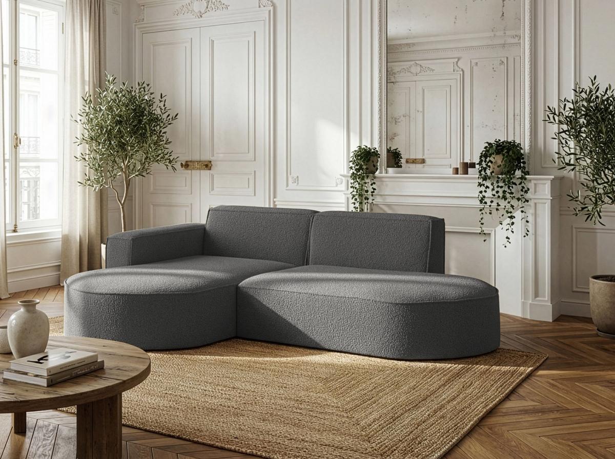 ECKSOFA Hana L-Form 3-Sitzer Ecke Links, Boucle, Grau 241/73/168 cm - Schwarz/Grau, Textil/Metall (241/168cm) - WFL GROUP