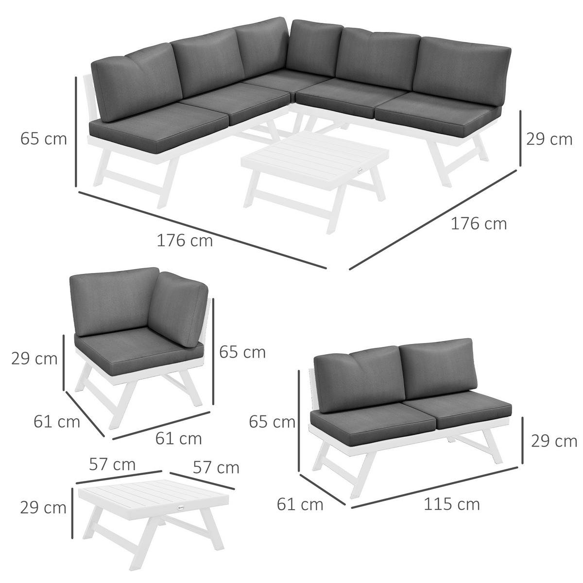 GARTENMÖBEL Set, Polyester, Grau - Grau, Kunststoff - Outsunny