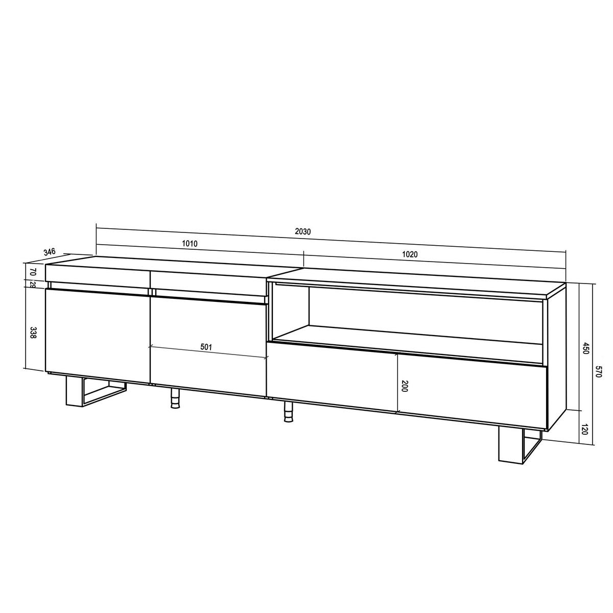LOWBOARD, Tv-Schrank, Weiß, Schwarz, 200/35/57cm - Weiß, Holzwerkstoff (200/57/35cm) - Skraut Home