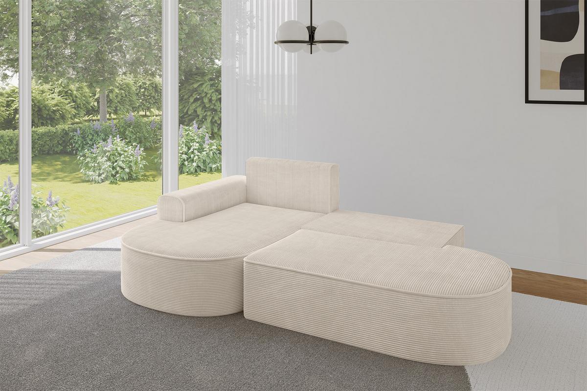 ECKSOFA mit Schlaffunktion und Bettkasten Ottomane Links MARI-L1-S - 283x167x73 cm Beige Cord - Cognac/Schwarz, Holzwerkstoff/Kunststoff (283/167cm) - ALTDECOR
