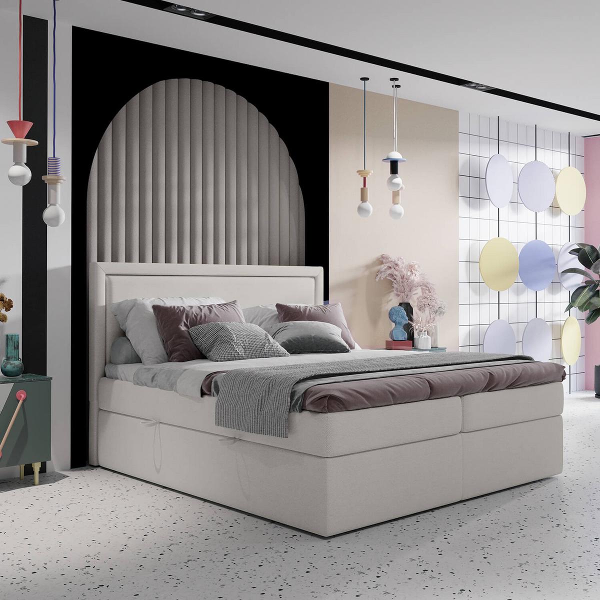 BOXBETT Jodan 200/200 cm Creme im Megan Stoff - Creme/Schwarz, Holz/Holzwerkstoff (200/200cm) - AltaBeds