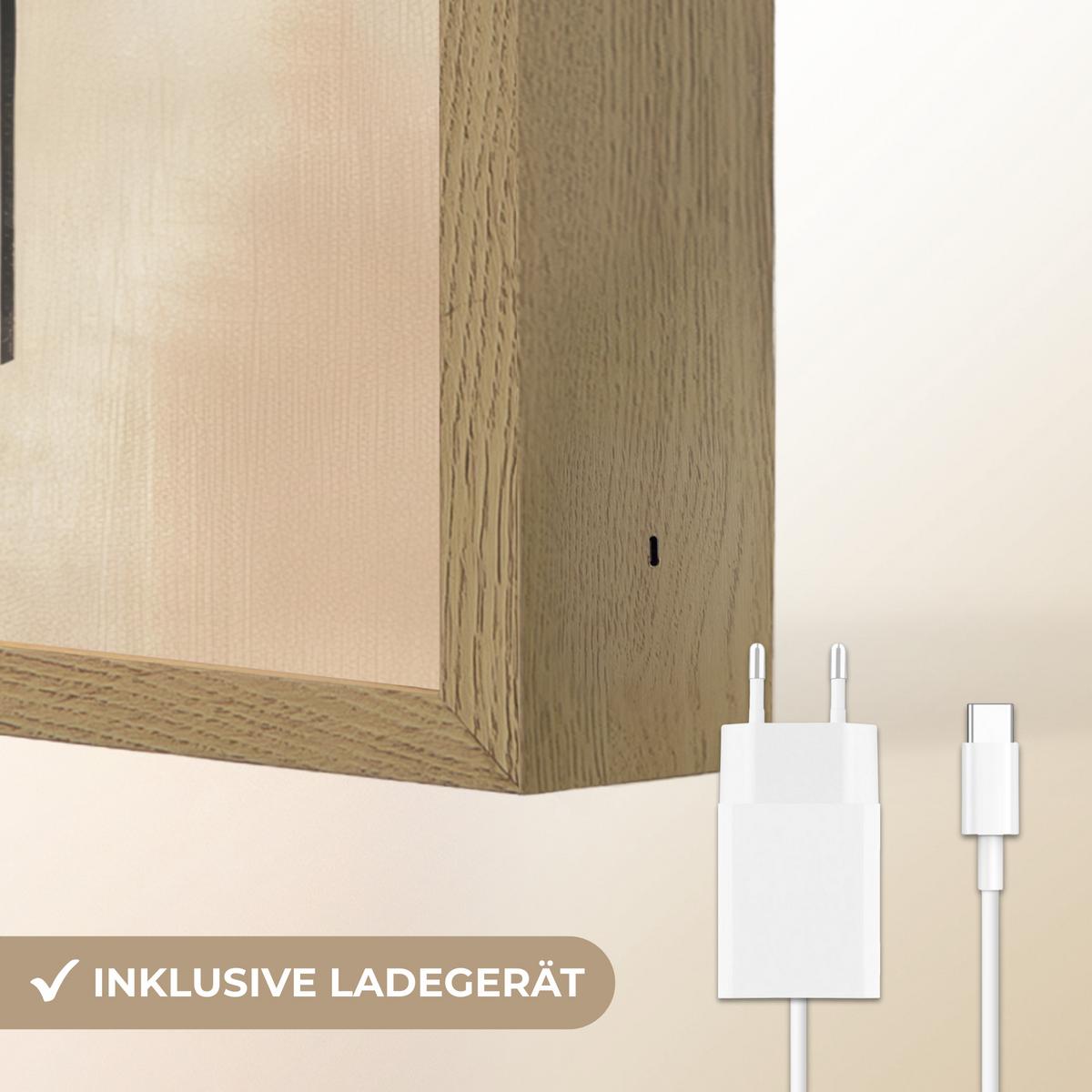 WANDLEUCHTE MIT AKKU Schleife - Streifen - Minimalistisch - Schwarz 40x30 cm - Beige, Holzwerkstoff (40/30/8cm) - OnlyWow