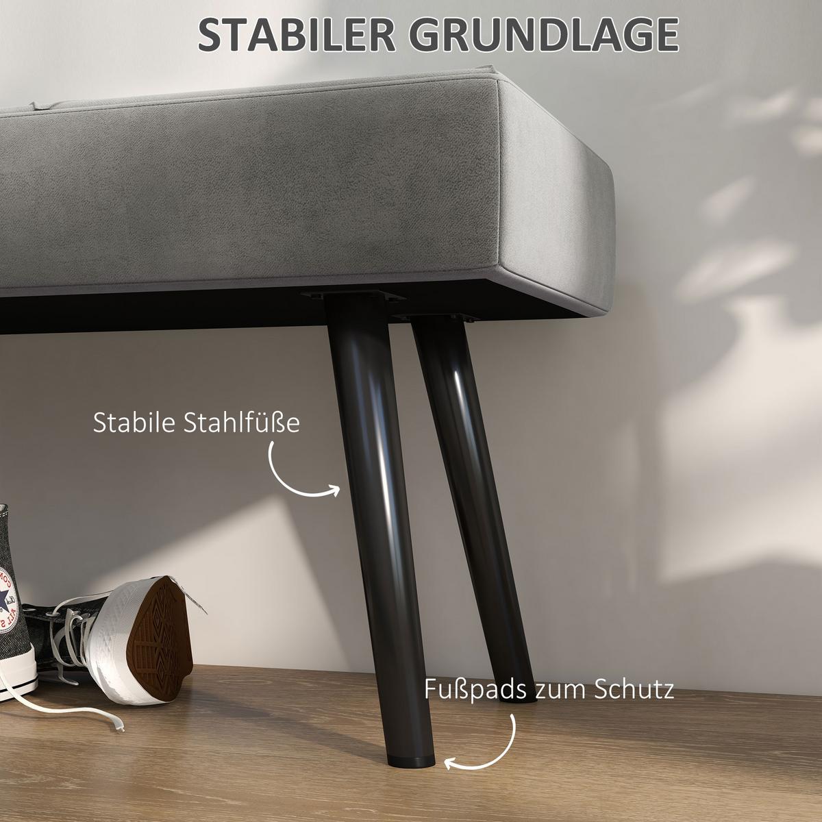 BETTBANK mit X-Muster, in Samtoptik, bis 120 kg Belastbar, Grau - Grau, Kunststoff (36/45/100cm) - HOMCOM